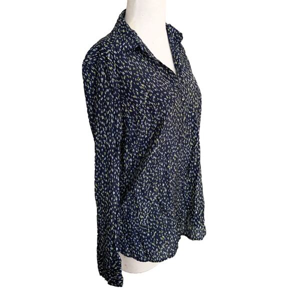 Ann Taylor Shirt Blouse Top Henley Collared Blue Spotted Long Sleeve Sz S - Picture 2 of 6